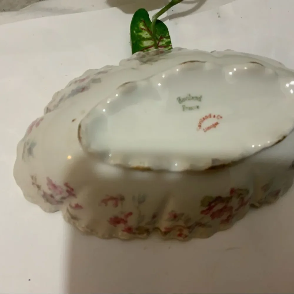 Antique Haviland Limoges Double Scalloped Edge Tray small Pink Flowers 8x4.5” B1